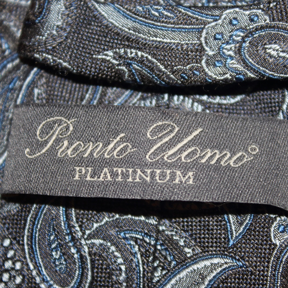 EUC PRONTO UOMO PLATINUM SILK TIE TEAL/BL PAISLEY - Picture 5 of 5